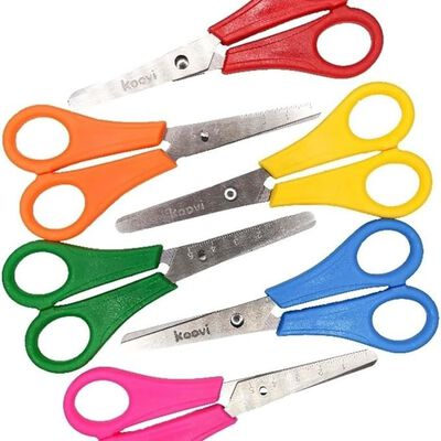 A KOOVI 24 tijeras escolares de acero inoxidable derecha colores surtidos tijeras de mano herramienta artesanal ideales para uso diario escuela u oficina tijeras portatiles.