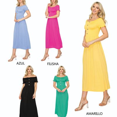 PAQUETE 10 PIEZAS VESTIDO LARGO CON HOMBROS DESCUBIERTOS