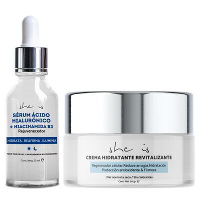 Set Facial Antiedad (Serum &Aacute;cido Hialur&oacute;nico + Crema Revitalizante) She is skincare
