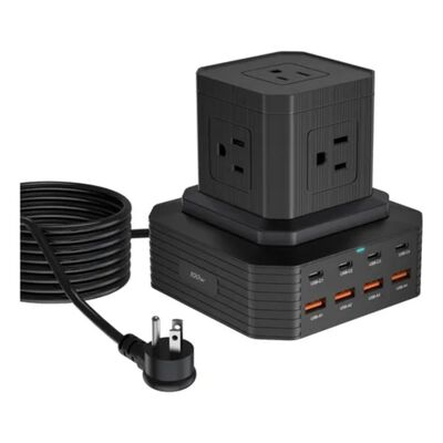 Regleta Vertical Torre Enchufe Estaci&oacute;n De Carga Usb C Color Negro Carga de Multiples Dispositivos