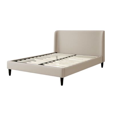 Ilios Innova | Cama Matrimonial Beige con Cabecera Tapizada en Lino y Poli&eacute;ster | Estructura de Madera Resistente