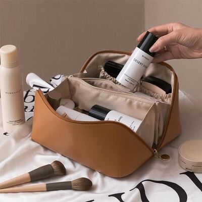 A Lumbor37 Neceser, Bolsa de Aseo de Viaje, Neceser Organizador de Viaje para Hombre y Mujer Bolsa Organizadora de PU Impermeable para Accesorios de Viaje Lavado, Afeitado y Maquillaje (Marr&oacute;n).