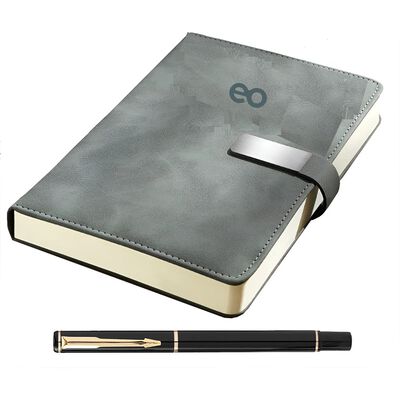 Cuaderno Libreta A5 Notebook Regalo 360 P&aacute;ginas Pluma Negro Color Gris