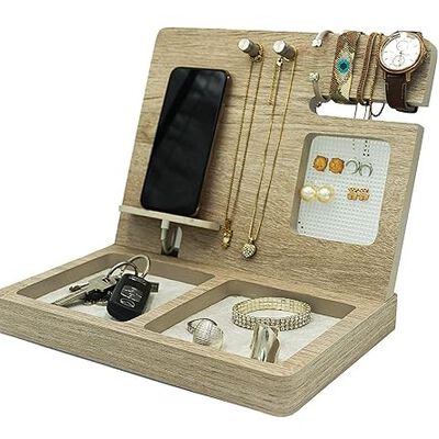 A organizador para celular, aretes, relojes, pulseras, anillos, monedas, collares para buro y escritorio..