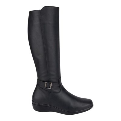 Botas de mujer, largas, de tipo confort, de piel, con acabado napa, color negro, mod. 1259785