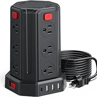 A SMALLRT Regleta De Alimentaci&oacute;n contra Sobretensiones 9.8Ft / 3M 4 Puertos USB Regleta De 12 Salidas con Toma De Cable Largo USB Torre Protectora contra Sobretensiones.