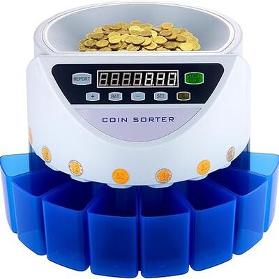 A ZGJF Contador de Monedas, Contadoras de Monedas 7 Tipos de Moneda, Contadora de Monedas con Pantalla LED Digital, Organizador de Monedas Mexicanas para Comercios, Bancos ect.