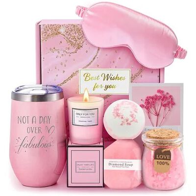 Vela Aromatica + Vaso Taza Acero Inoxidable y Mas Kit Set Spa de Lujo Caja de Regalo para Dama Mujer Color Rosa