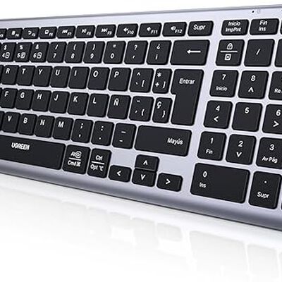 UGREEN Teclado Inal&aacute;mbrico Espa&ntilde;ol, Teclado Recargable Bluetooth & 2.4G Delgado y Compacto, Multidispositivo Bluetooth Keyboard con Cable USB-C, Compatible con macOS, iOS, Windows, Linux, Android.