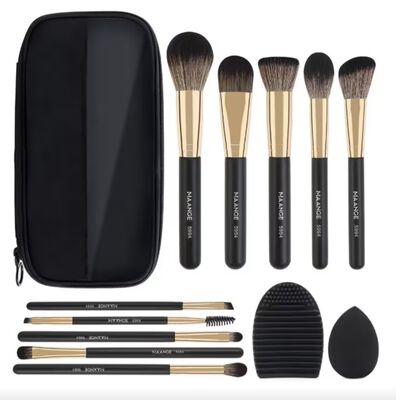 Brochas De Maquillaje Profesional set 10 Con Estuche esponja Modelo Negro