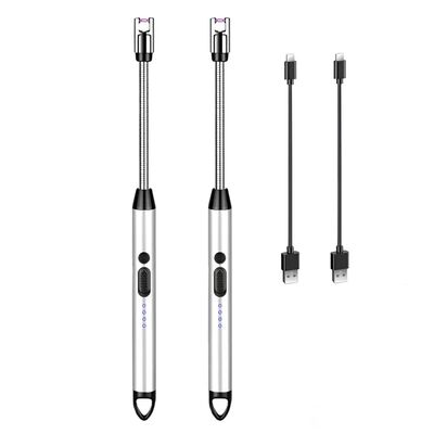 Encendedor El&eacute;ctrico Port&aacute;til Recargable De Cocina USB 2 Piezas Plateado