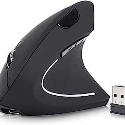 Mouse Inal&aacute;mbrico Ergon&oacute;mico Recargable, Mouse Vertical &Oacute;ptico de 2.4Ghz con 3 DPIs Ajustables, Dise&ntilde;o de 6 Botones con Receptor USB, Compatible con Sistema Windows y Mac(Negro).