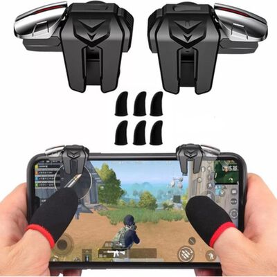 Gatillos Celular Con 4 Botones + Dedales Gamer Negro