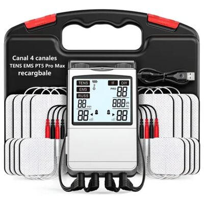 Electroestimulador Muscular 4 Canales 48 Modos 8pad Plata Negro