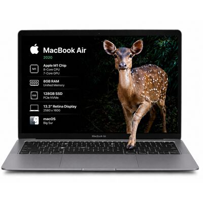 MacBook Air 13.3, Apple (2020) M1 Chip, 8GB RAM, 128GB SSD - Gris espacial (Reacondicionado)