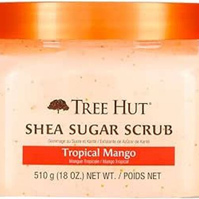 A TREE HUT, Tropical Mango Shea Sugar Scrub, Exfoliante Corporal de Az&uacute;car Natural con Manteca de Karit&eacute; y Esencia de Mango, Exfolia e Hidrata la Piel, 510 gramos.