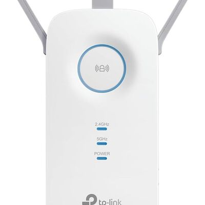 TP-Link RE450 Extensor de Rango de Repetidor WiFi de Banda Dual Universal, 3 Antenas Externas, Puerto Gigabit Ethernet, AC1750, Modo AP Compatible, Blanco.