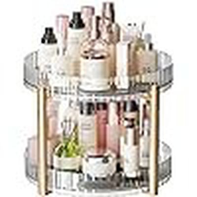 A Organizador de Maquillaje Giratorio - Organizador Giratorio de 360 Grados de 2 Pisos,Organizador de Platos de Cocina Giratorio con Ajuste De Altura Giratorio de 360&deg; Y Base de Ventosa.
