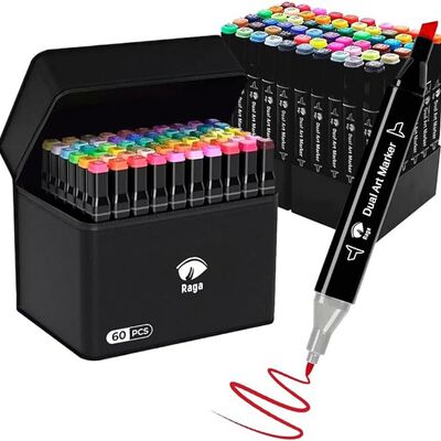 A Raganet, 60 Plumones Doble Punta, Marcadores Punta Ancha y Delgada, No T&oacute;xicos, De Dibujo Profesional y Para Ni&ntilde;os, (60 Colores Diferentes) (Negro).