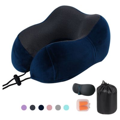 Almohada De Viaje portatil Espuma Viscoel&aacute;stica Cuello Azul Marino