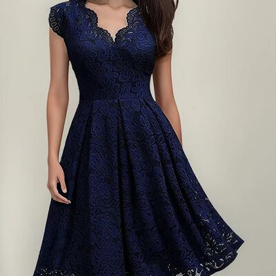 Vestido De Encaje Sin Mangas Con Cuello En V
