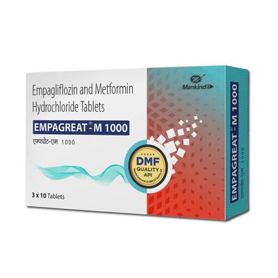 Empagliflozina 12.5mg + Metformina 1000mg 30 Tabletas Empagreat-M 1000