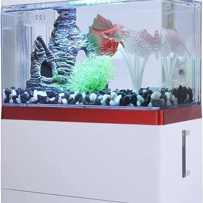 AbaqKalza Mini Pecera para Pez Betta con Filtro,1.5 Galones Pecera para Peces con Iluminaci&oacute;n Led 3 Colores,Mini Tanque Acuario con USB Bomba de Agua para Escritorio Oficina Hogar.