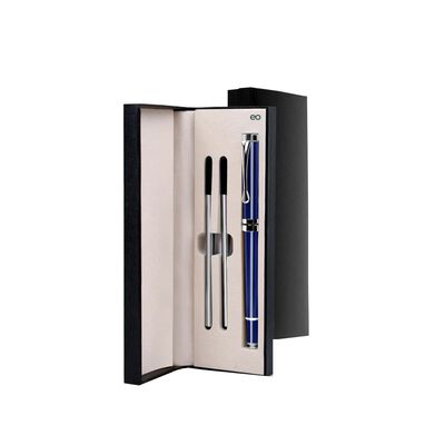 Pluma De Acero Con Recambio Y Caja De Regalo Color Del Exterior:Azul oscuro