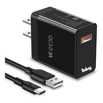 Cargador Tipo C Carga R&aacute;pida Belug 3A 18W Turbo Negro