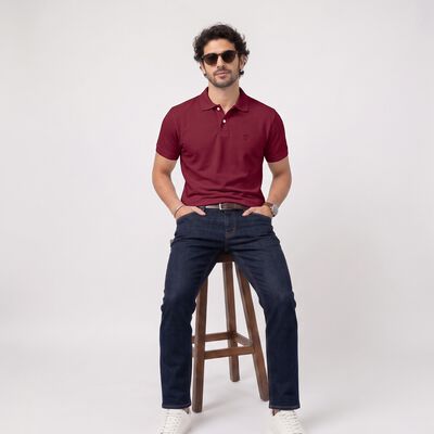 Playera Tipo Polo Color Rojo Vino Con Bordado Slim Fit Para Hombre