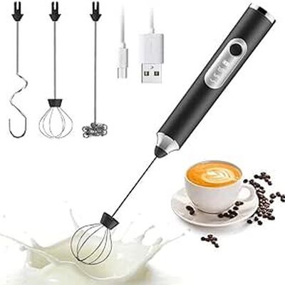 A Espumador de leche, Batidor de mano 3 en 1, Batidor el&eacute;ctrico de mano con 3 velocidades ajustables y 3 batidores de acero inoxidable para caf&eacute;s con leche, capuchinos, huevos, chocolate caliente,matcha.
