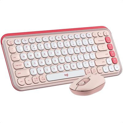 Kit Teclado Y Mouse Logitech POP Icon Inalambrico Bluetooth Rosado 920-013053