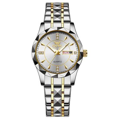 Reloj De Pulsera Empresarial Cuarzo Con Calendario Mujer plata
