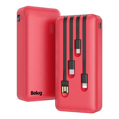 Power Bank 20000mAh bater&iacute;a port&aacute;til Belug con 4 cables USB Tipo C Micro USB compatible con IP Rojo