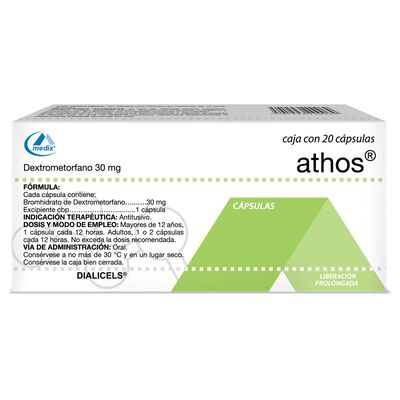 Athos 30 mg 20 c&aacute;psulas. Bromhidrato de dextrometorfano