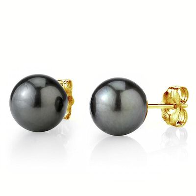 Aretes C&C 8mm Perlas Cultivadas Negro-Oro