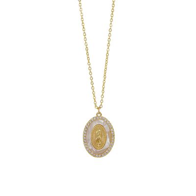 Medalla Acabado Dorado De La Virgen De Guadalupe Con Circonia Y Madre Perla Joyería Religiosa