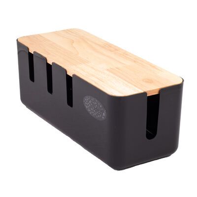 Home Nature Caja organizadora de cables hecha de plástico con tapa de madera