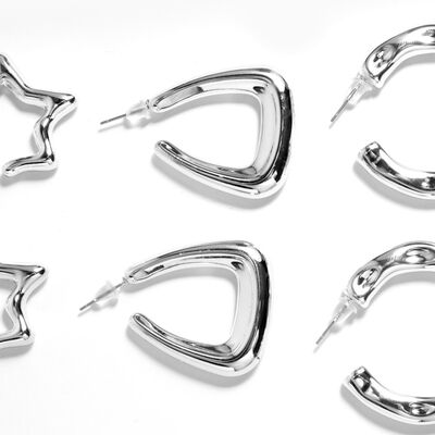 Set de Aretes (3 Pares) Plateado de Pl&aacute;stico Figuras Vstone