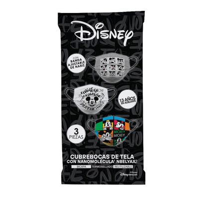 Cubreboca bicapa  Biomsk para adulto  con Nanomolécula  NBELYAX ®  Termosellado Y   Reutilizable (Mickey  Disney  empaque con 3 piezas)