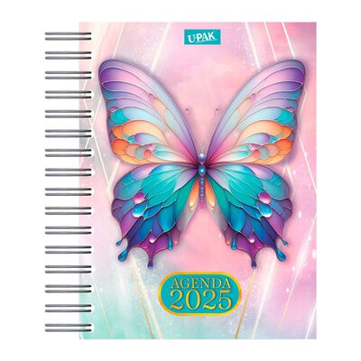 Agenda Deluxe 2025 con Espiral Diseño Mariposas Brillantes Upak