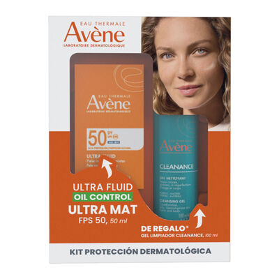 Avene Kit Protector Solar Ultra Fluido Ultra Mat FPS50  50ml + Cleanance Gel Limpiador Piel Grasa 100ml