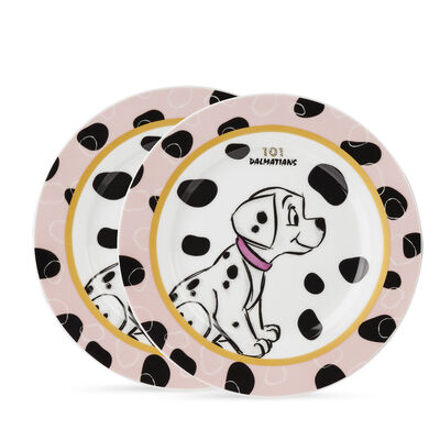 Set de 2 Platos de Porcelana color Rosa Diseño Disney 101 Dálmatas Egan