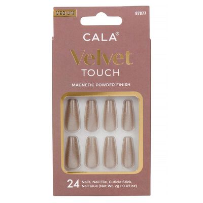 Kit U&ntilde;as Postizas Velvet Medium Coffin Sage Cateye 24 piezas
